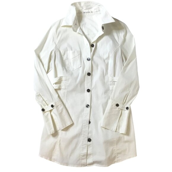 MARC CAIN Women White Sculptural Tunic Shirt Dress Jacket Tailored Minimalist M - Picture 8 of 13